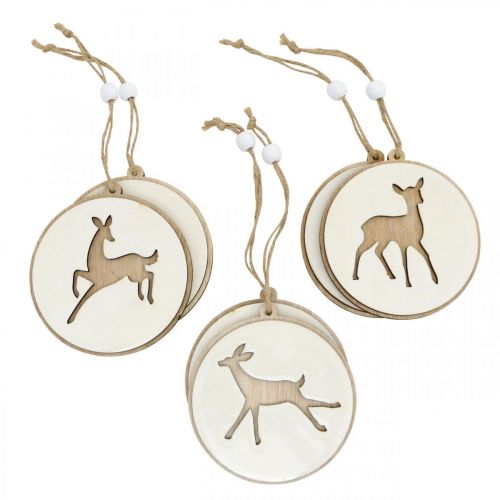Hanger met hert, decoratie medaillon, houtdecoratie, Advent Ø9.5cm 6st