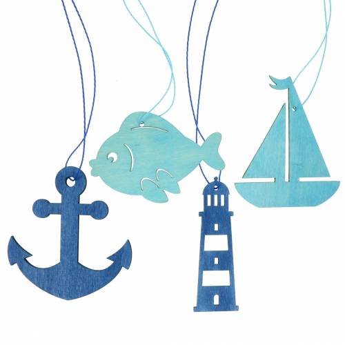 Floristik24 Maritieme decoratie om op te hangen Hout Lichtblauw, Donkerblauw Gesorteerd 8cm 12st
