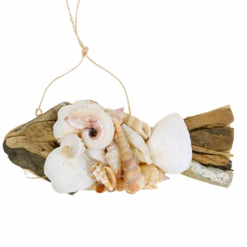 Floristik24 Maritieme decoratie voor hangende vissen met schelpen hout 18cm