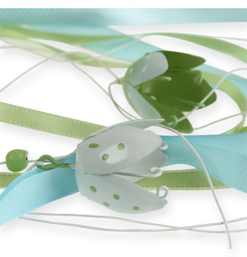 Floristik24 Decoratieve hanger met metalen bloemen en linten 90cm