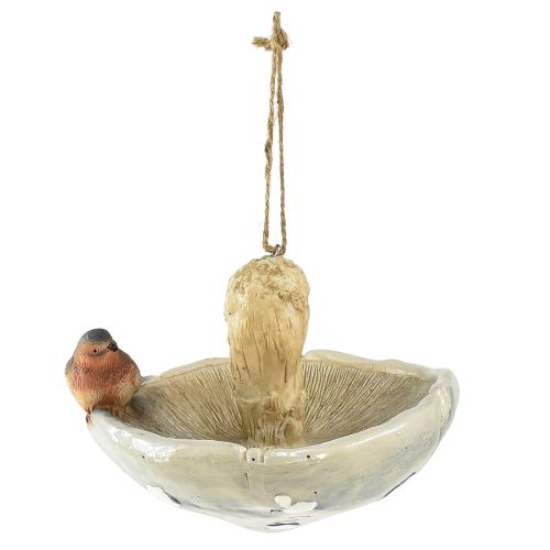 Artikel Decoratieve paddestoel met vogel herfstdecoratie om op te hangen Ø15cm H12cm