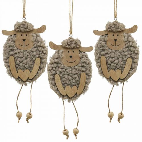 Paasdecoratie schapenhanger hout fluffy 8,5×1,5×20cm 6st