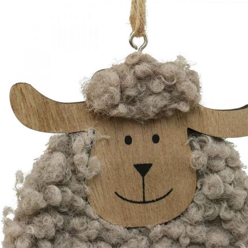 Paasdecoratie schapenhanger hout fluffy 8,5×1,5×20cm 6st