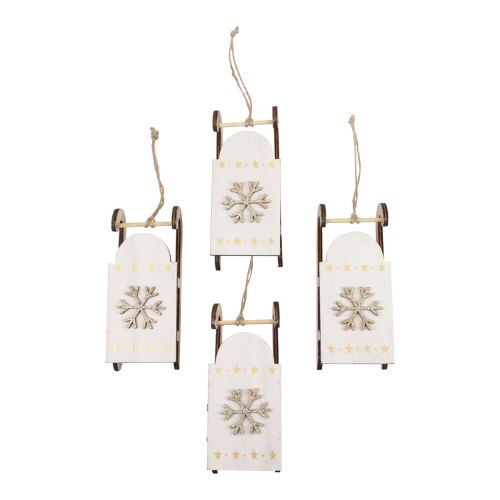 Artikel Kerstslee hout wit/goud 15,5x6,5x4cm 4st