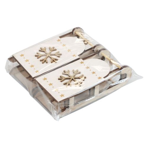Artikel Kerstslee hout wit/goud 15,5x6,5x4cm 4st