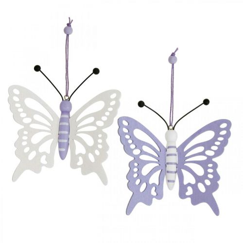 Floristik24 Decoratieve hanger vlinders hout paars/wit 12×11cm 4 st