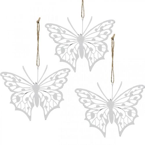 Vlinderdecoratie hangend vintage metalen decoratie wit 15×12cm 3st