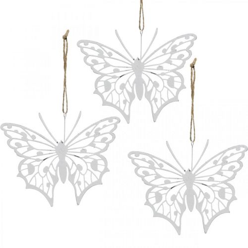Artikel Vlinderdecoratie hangend vintage metalen decoratie wit 15×12cm 3 st