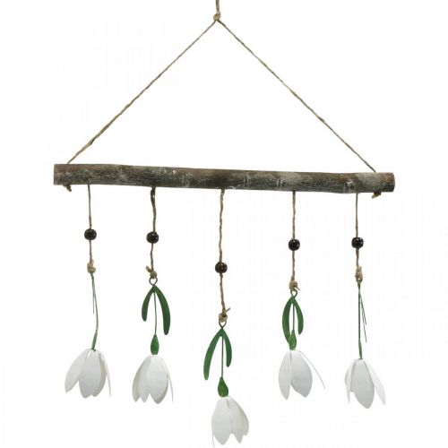 Floristik24 Decoratieve tak met bloesems, lente, sneeuwklokjes om op te hangen, metalen bloesems L48cm B90cm