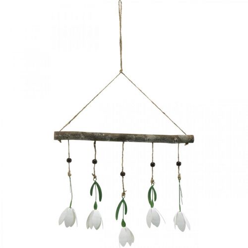 Floristik24 Decoratieve tak met bloesems, lente, sneeuwklokjes om op te hangen, metalen bloesems L48cm B90cm