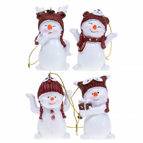 Floristik24 Kerstboomversiering sneeuwpop om op te hangen 8cm 4st