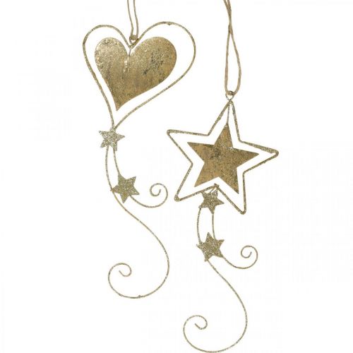 Floristik24 Kerstdecoratie hanger Kerst gouden hart ster 4st