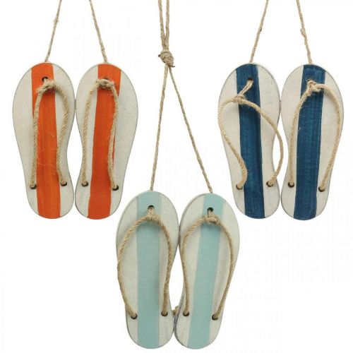 Floristik24 Decoratieve slippers hangdecoratie maritiem oranje/blauw H15cm 3 st