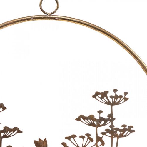 Artikel Wanddecoratie bloemen metaal decoratie om op te hangen goud antiek Ø38cm