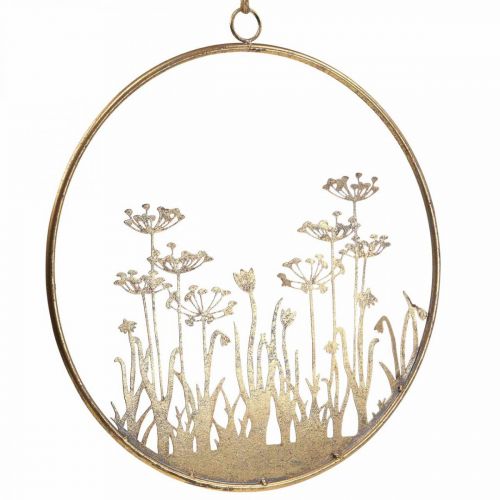 Floristik24 Wanddecoratie bloemen metaal decoratie om op te hangen goud antiek Ø38cm