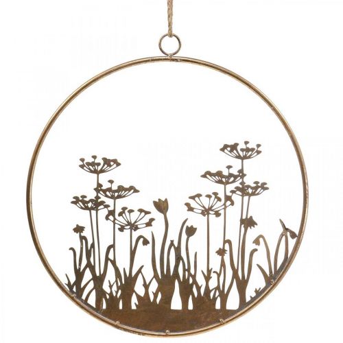 Floristik24 Wanddecoratie bloemen metaal decoratie om op te hangen goud antiek Ø38cm