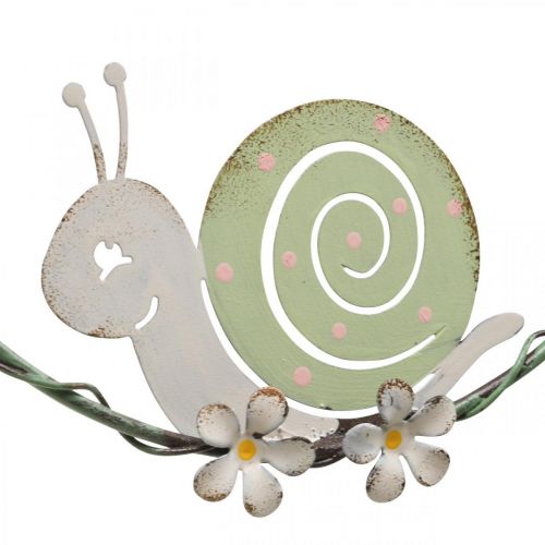 Floristik24 Sierring met slak, veerdecoratie, metaaldecoratie groen/roze Ø14.5cm set van 2
