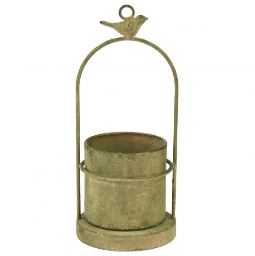 Hangpot bloempot om op te hangen groen vintage Ø10,5cm