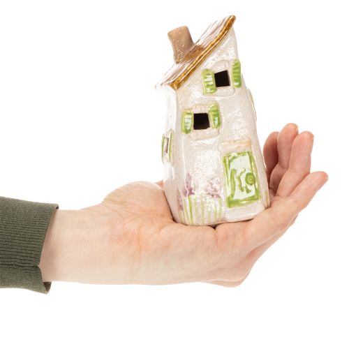 Artikel Rustiek keramisch huisje met heldere ledverlichting, ideaal als sfeervolle tafeldecoratie, 15 cm, 2 stuks