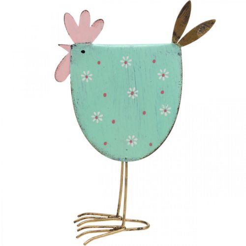 Floristik24 Decoratieve haan metalen decoratie Pasen Turquoise, Gouden H18.5cm