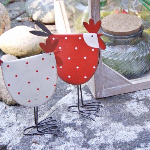 Floristik24 Decoratief Haan Metaal Rood, Wit Pasen Decoratie H18.5cm Assorti 2st