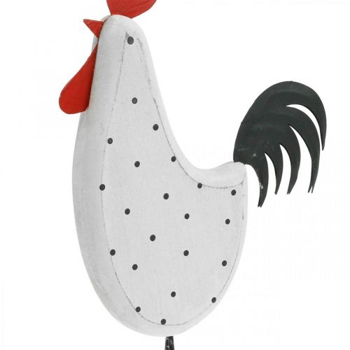 Floristik24 Decoratief haan hout gestippeld wit decoratief figuur Pasen H21cm 2st