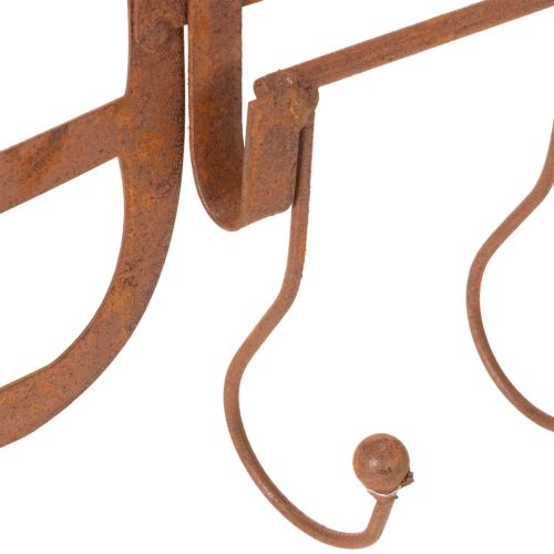 Roestige metalen haakrail, decoratieve hooivork, tuindecoratie, 4 haken, 62 cm | Floristik24.nl