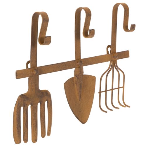 Haakrail voor tuingereedschap, tuindecoraties, hark, spade en schoffel; metalen kapstok van roestig metaal, L33,5cm kopen | Floristik24.nl