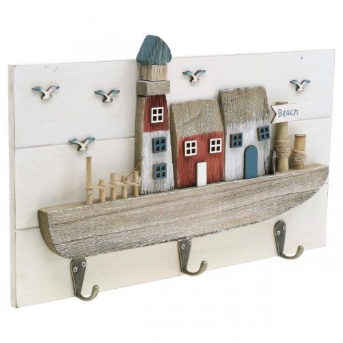 Floristik24 Strandgarderobe, maritieme houten decoratie, boothaakrek Shabby Chic L33cm