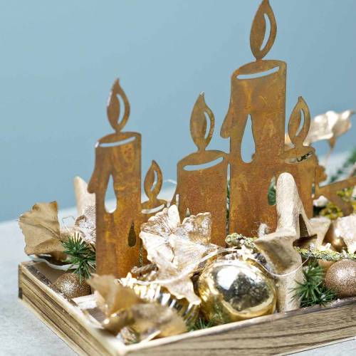 Floristik24 Houten dienblad kaars silhouet patina 35cm × 14cm