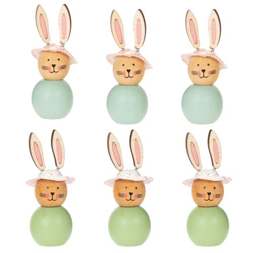 Artikel Houten paashaasje beeldje, lentedecoratie, woonaccessoire, mintgroen, 9 cm, 8 stuks