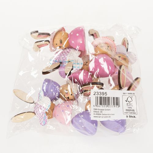 Artikel Paashaasjes tafeldecoratie voor de lente, decoratieve konijntjes met hoedjes, 7 cm, 9 stuks