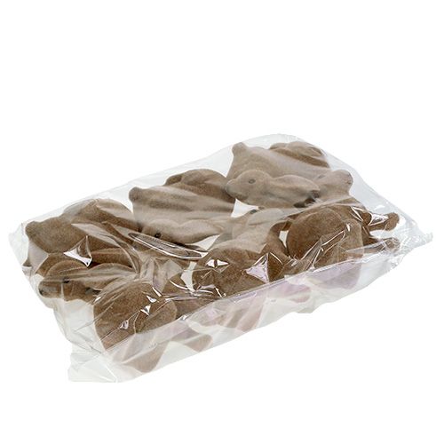 Artikel Konijn gevlokt bruin 11cm, 13,5cm 6 st
