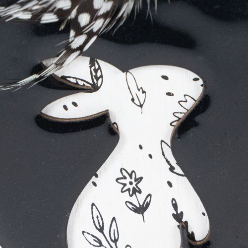 Artikel Houten paaseieren om op te hangen, wit en zwart, 10 cm, 6 stuks