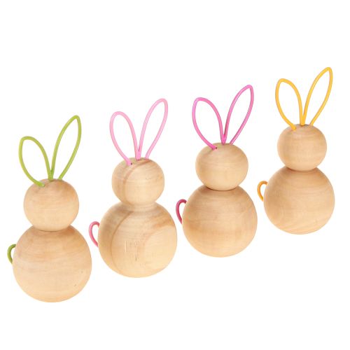 Floristik24 Decoratieve houten konijnfiguur met ijzeren oren voor moderne paasdecoratie, 11 cm, 4 stuks