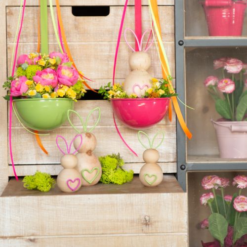 Artikel Decoratieve houten konijnfiguur met ijzeren oren voor moderne paasdecoratie, 11 cm, 4 stuks