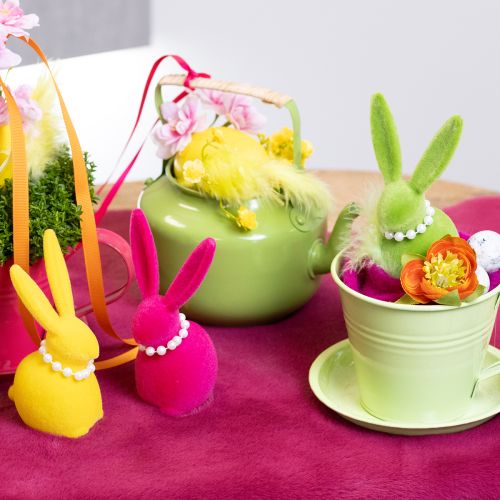 Artikel Decoratieve paashaasfiguur met parelketting, perfect voor de woonkamer of slaapkamer, 13 cm, 4 stuks