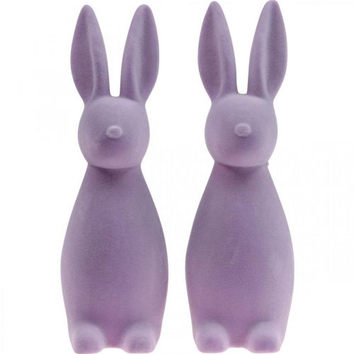Floristik24 Deco Bunny Deco Easter Bunny gevlokt lila paars H29.5cm 2st
