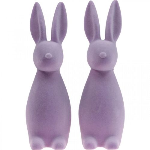 Artikel Decoratieve Paashaas – 2e keus – Gevlokt Lila H29,5cm 2 st.