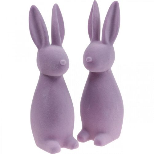 Decoratieve Paashaas – 2e keus – Gevlokt Lila H29,5cm 2 st.