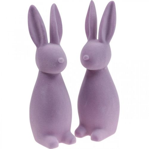 Floristik24 Deco Bunny Deco Easter Bunny gevlokt lila paars H29.5cm 2st