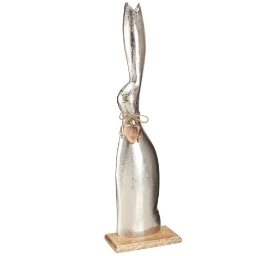 Artikel Decoratief konijn zilver op houten voet – Elegante paasfiguur met harthanger H60cm