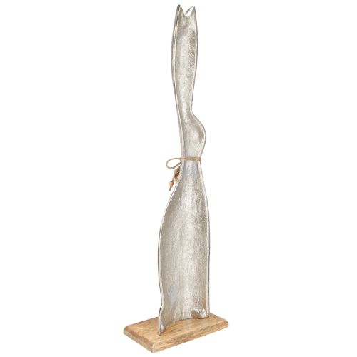 Artikel Decoratief konijn zilver op houten voet – Elegante paasfiguur met harthanger H60cm