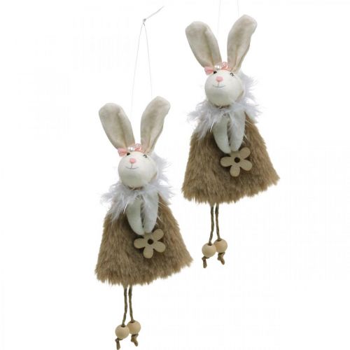 Floristik24 Paashaas gemaakt van stof, lentedecoratie, decoratief konijn om op te hangen bruin, naturel H21cm 6st