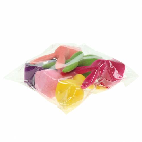 Artikel Konijn met fluweelachtige afwerking, kleurrijk, 13 cm hoog, diverse kleuren, 6 stuks