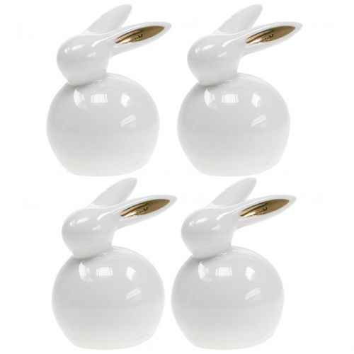 Floristik24 Paasfiguur konijn wit-goud 8,5cm 4st