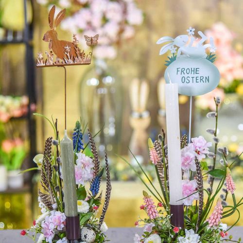 Floristik24 Bunny bloem plug roest decoratieve plug metaal Pasen 11cm 4st