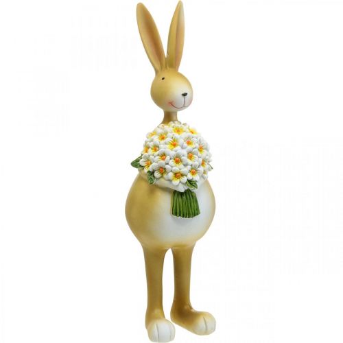 Floristik24 Paashaas met boeket bloemen, paasdecoratie, decoratief figuur konijn H32cm