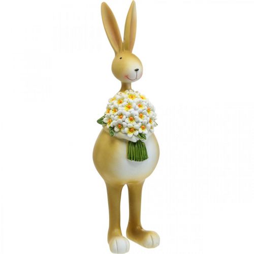 Floristik24 Paashaas met boeket bloemen, paasdecoratie, decoratief figuur konijn H32cm