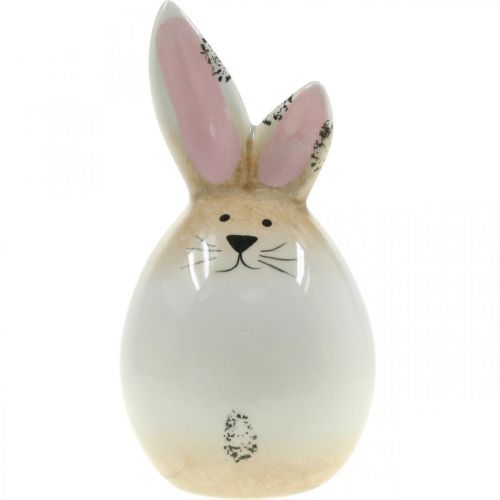Artikel Paashaas keramiek wit ei decoratief figuur konijn Ø6cm H11.5cm